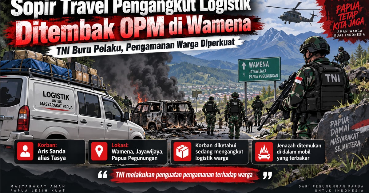 Sopir Travel Pengangkut Logistik Ditembak OPM di Wamena, TNI Buru Pelaku